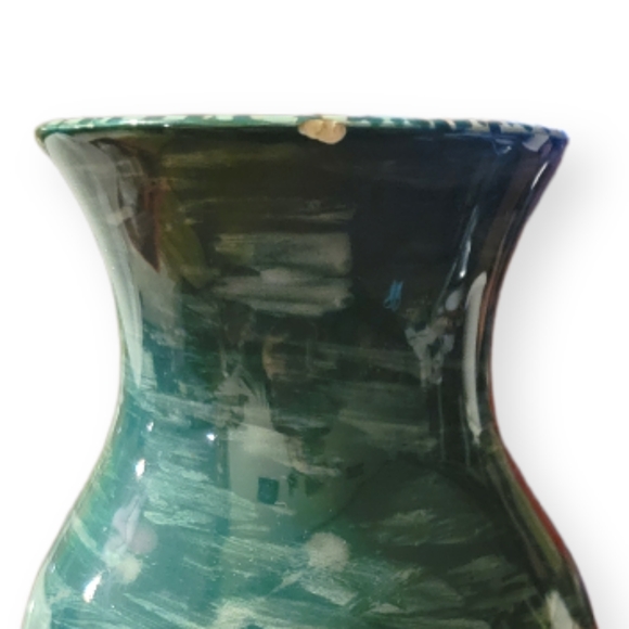 Vtg Vase Green Marbled Ceramic Glazed Pink Inside. - Picture 5 of 5